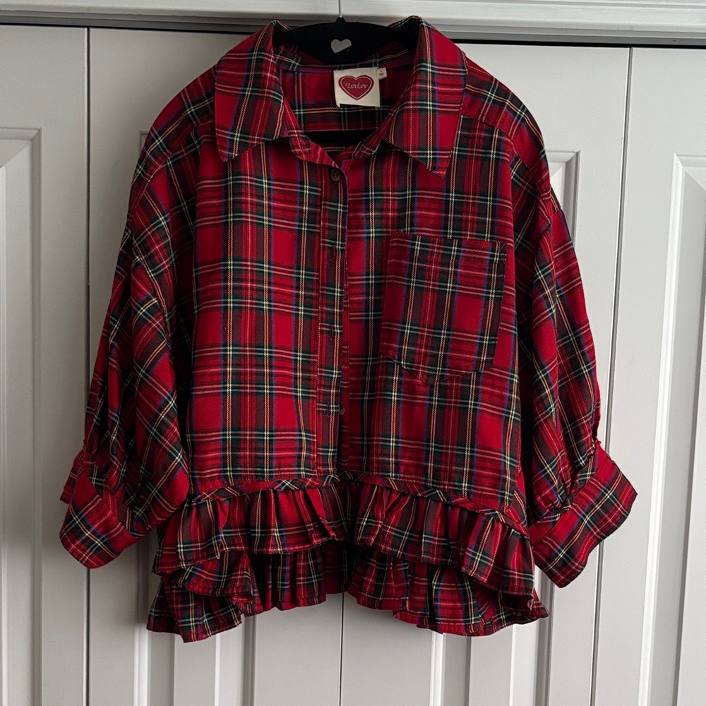 Red Plaid Ruffled Top